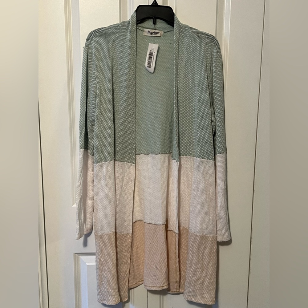 Haptics Extra Long TriColor Knit Cardigan Small
